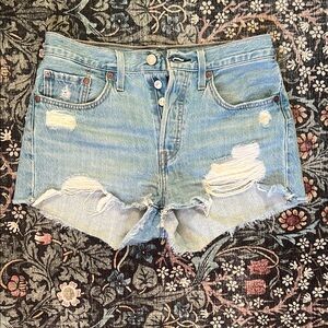 Levi Distressed Light Blue Denim Shorts